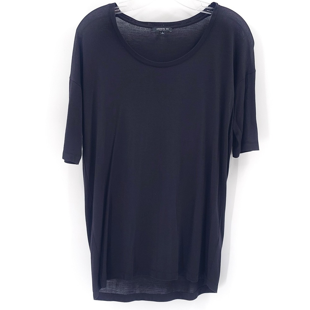 LAFAYETTE 148 NEW YORK Black Short Sleeve Soft Tee T-Shirt Top Size S